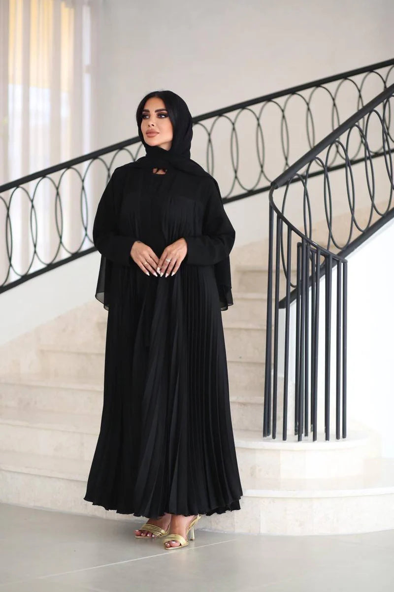Crepe Abaya with plissé cloche breaks C:6520