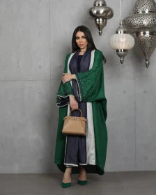 abaya Linen green handmade beads C:6453GREEN