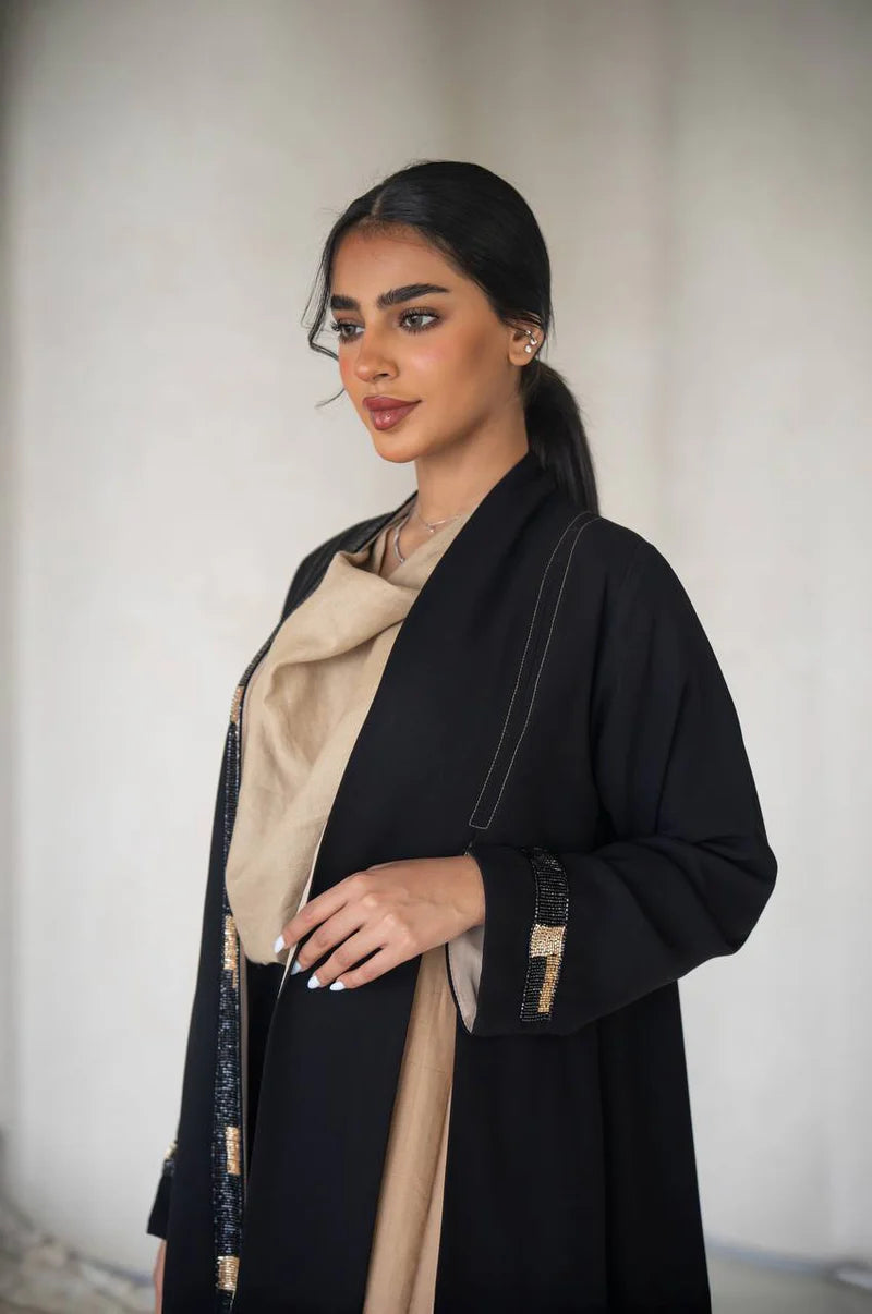 Black crepe abaya with inner set C:6640 Black