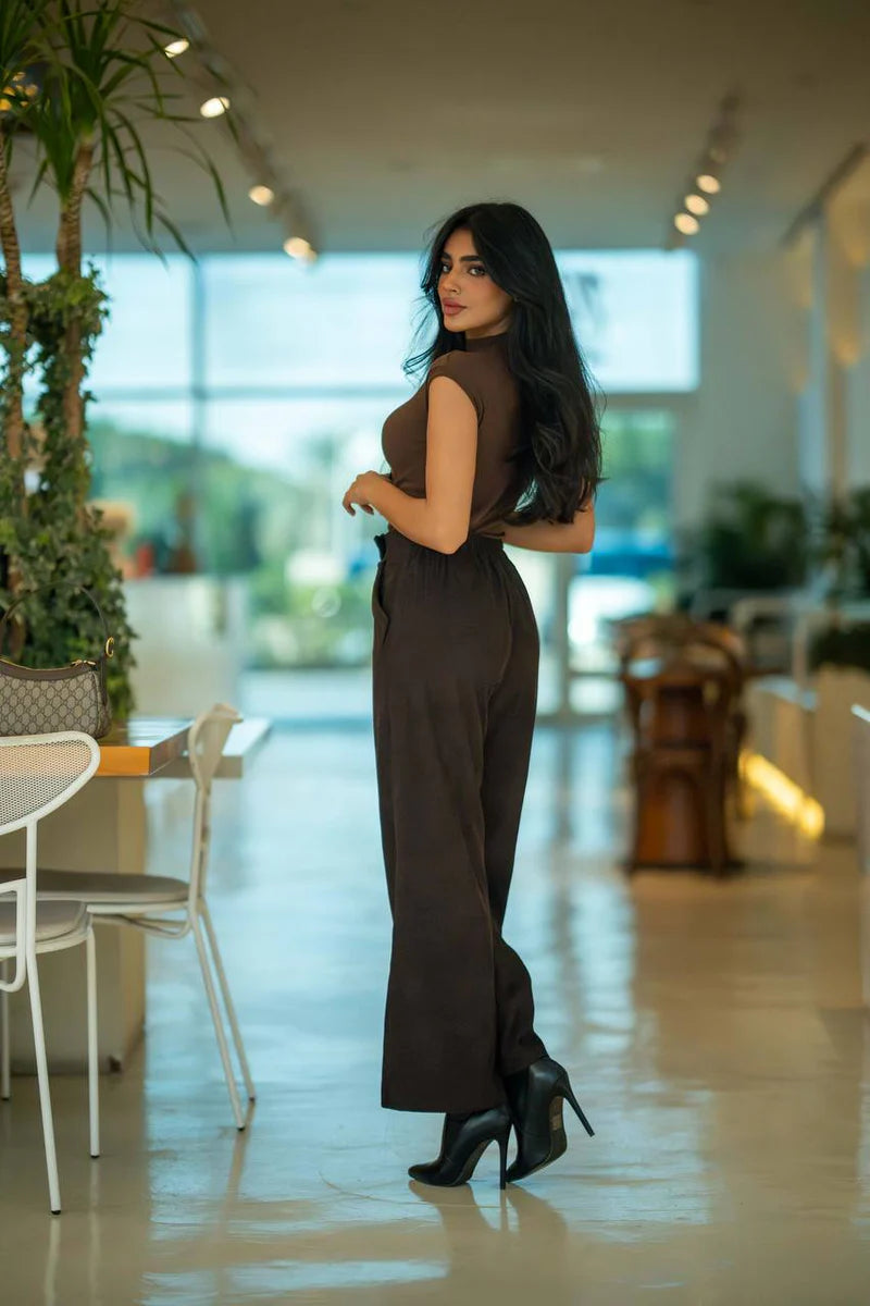 Cotton blouse and brown velvet trousers set C:193