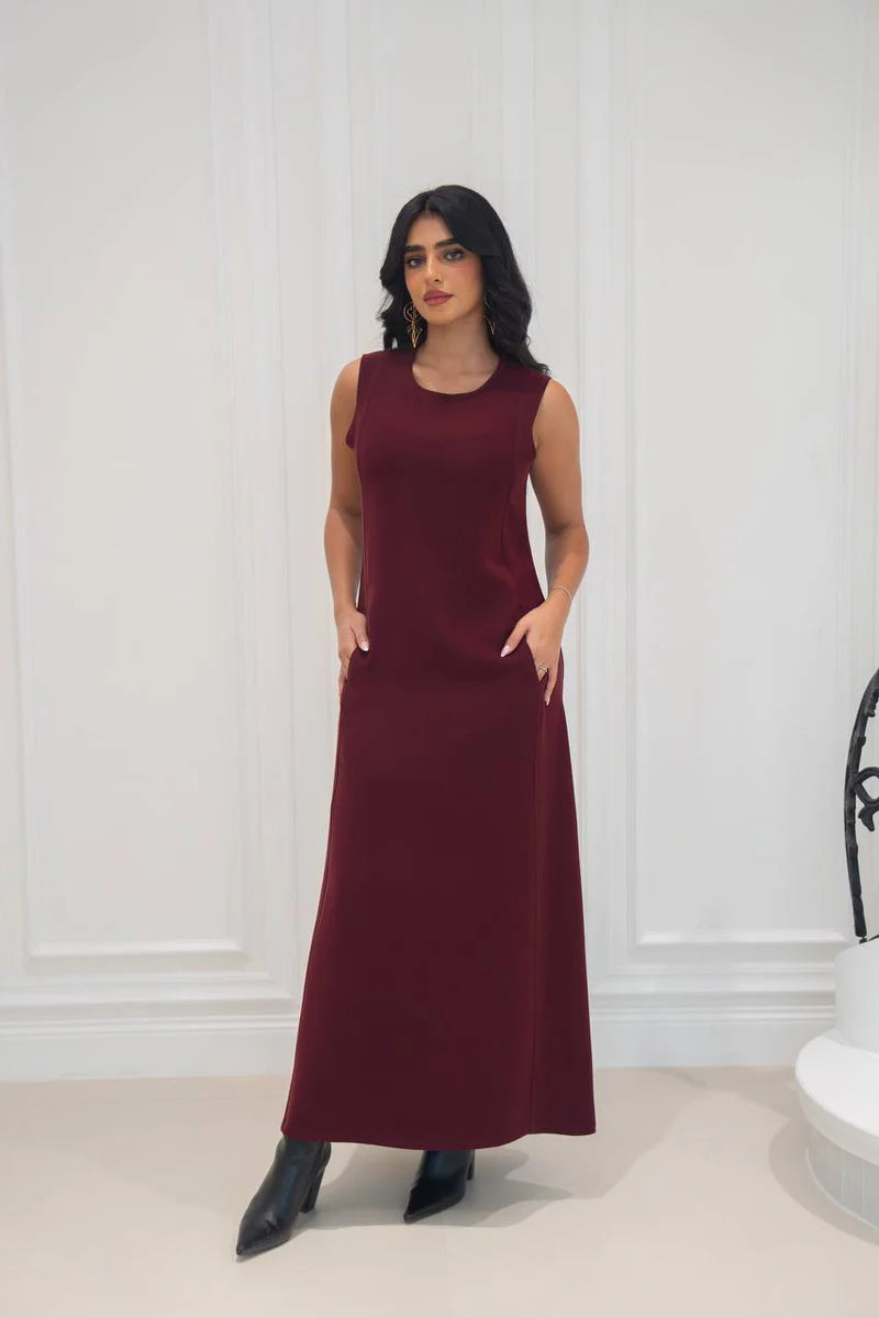 burgundy crepe dress. C:197