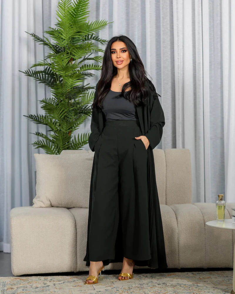 ABAYA CREPE WITH PLEATED C:6406GREEN