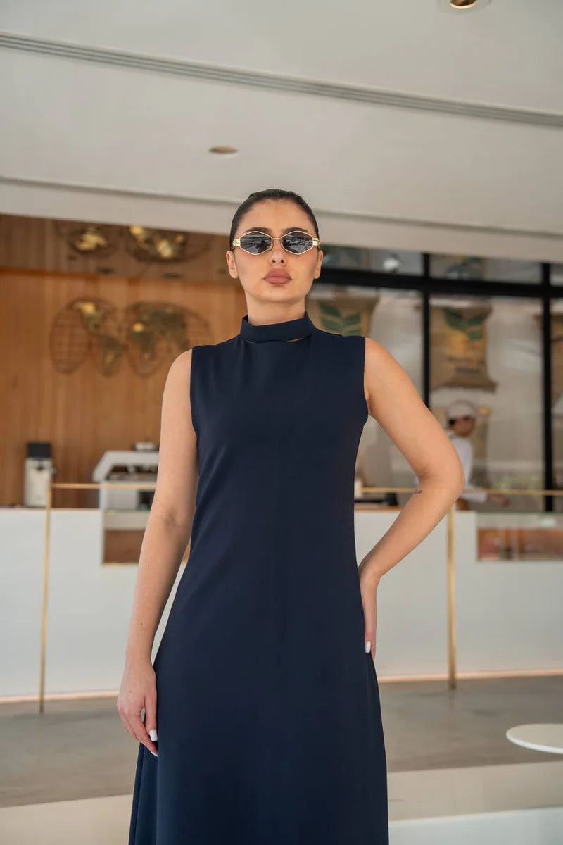 Navy crepe dress.C:218