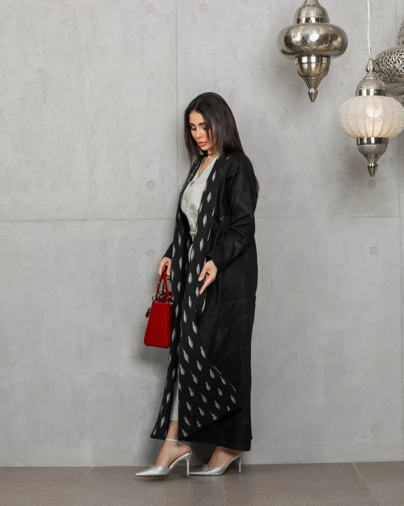 abaya Linen black with handmade embriodry C:6432BLACK