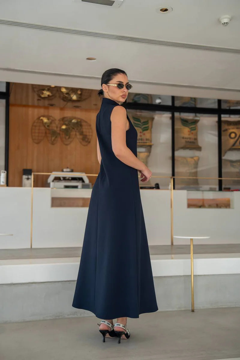 Navy crepe dress.C:218