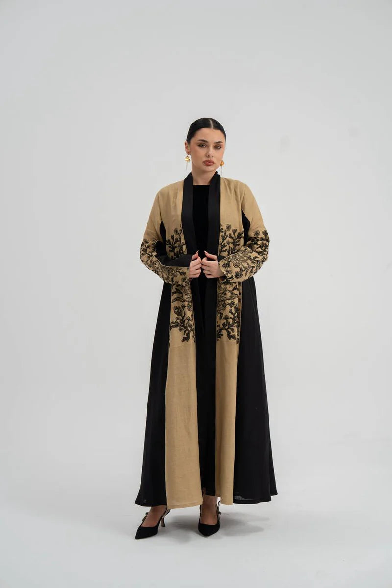 Linen abaya with embroidery. C:6749
