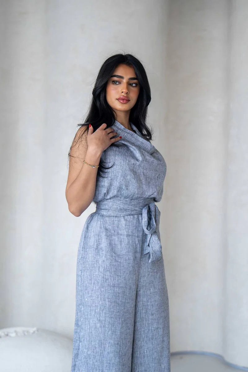 Light gray linen jumpsuit C:196