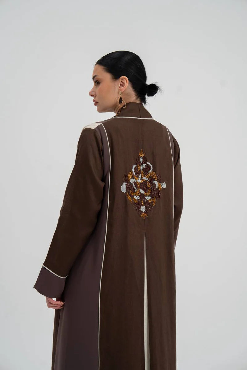 Linen abaya with embroidery. C:6747