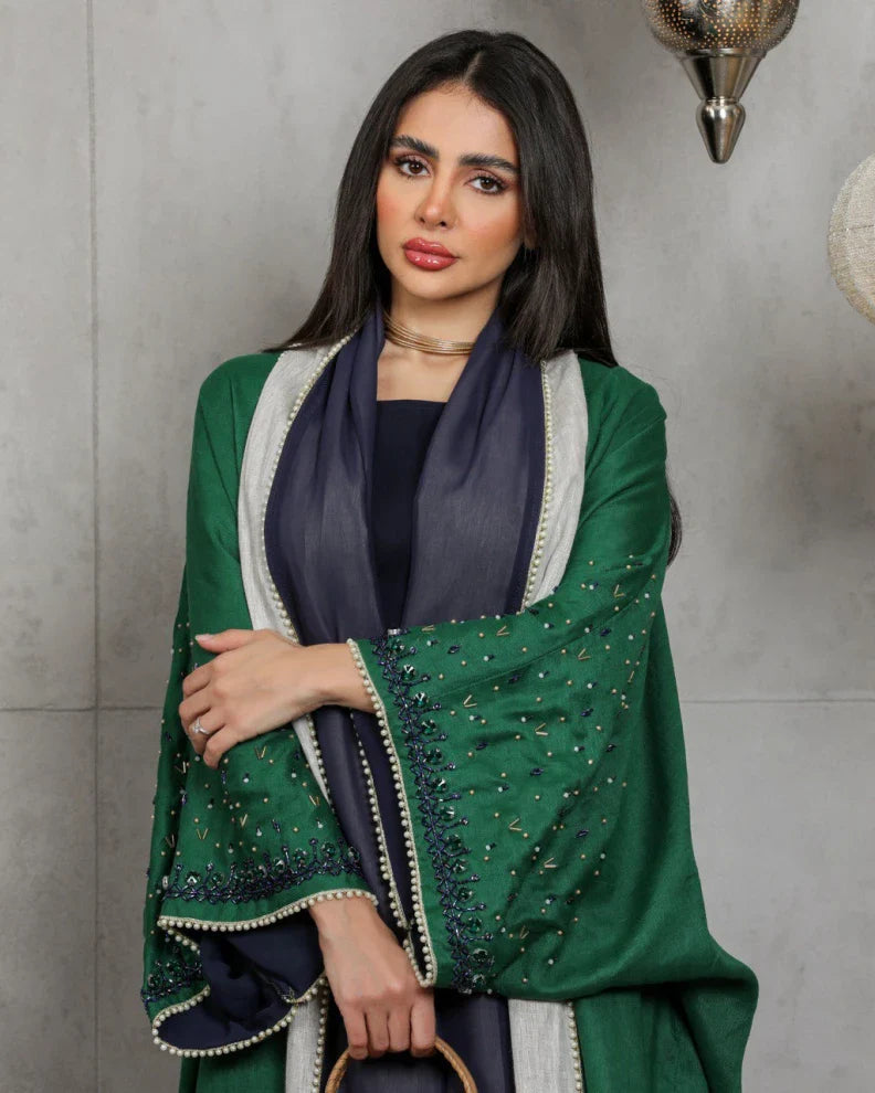 abaya Linen green handmade beads C:6453GREEN