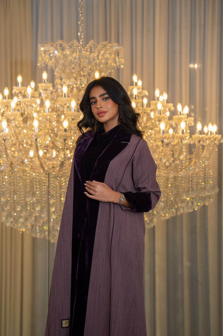 Purple crepe abaya with velvet
