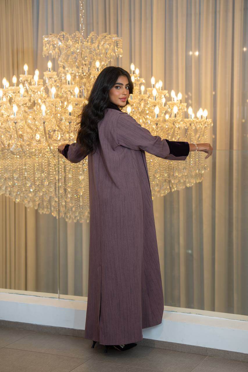 Purple crepe abaya with velvet