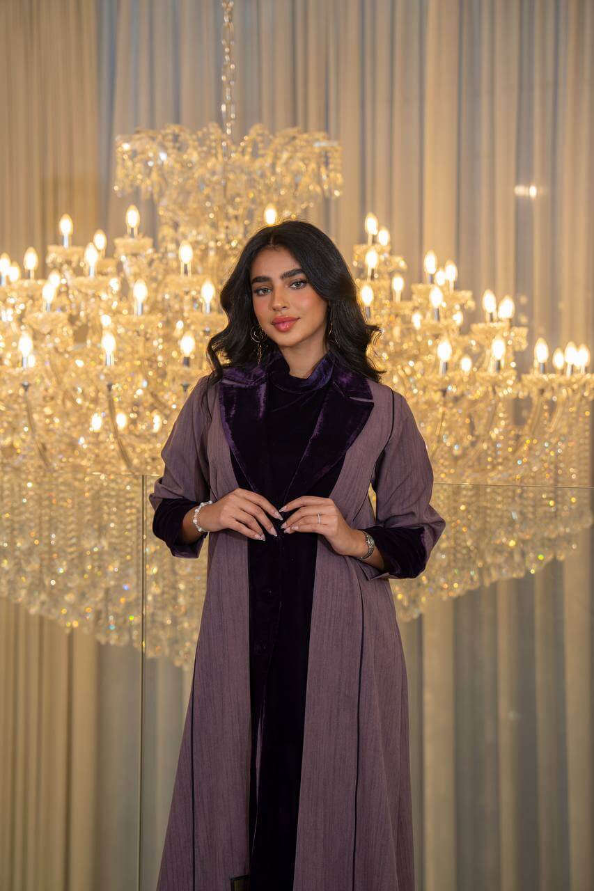 Purple crepe abaya with velvet