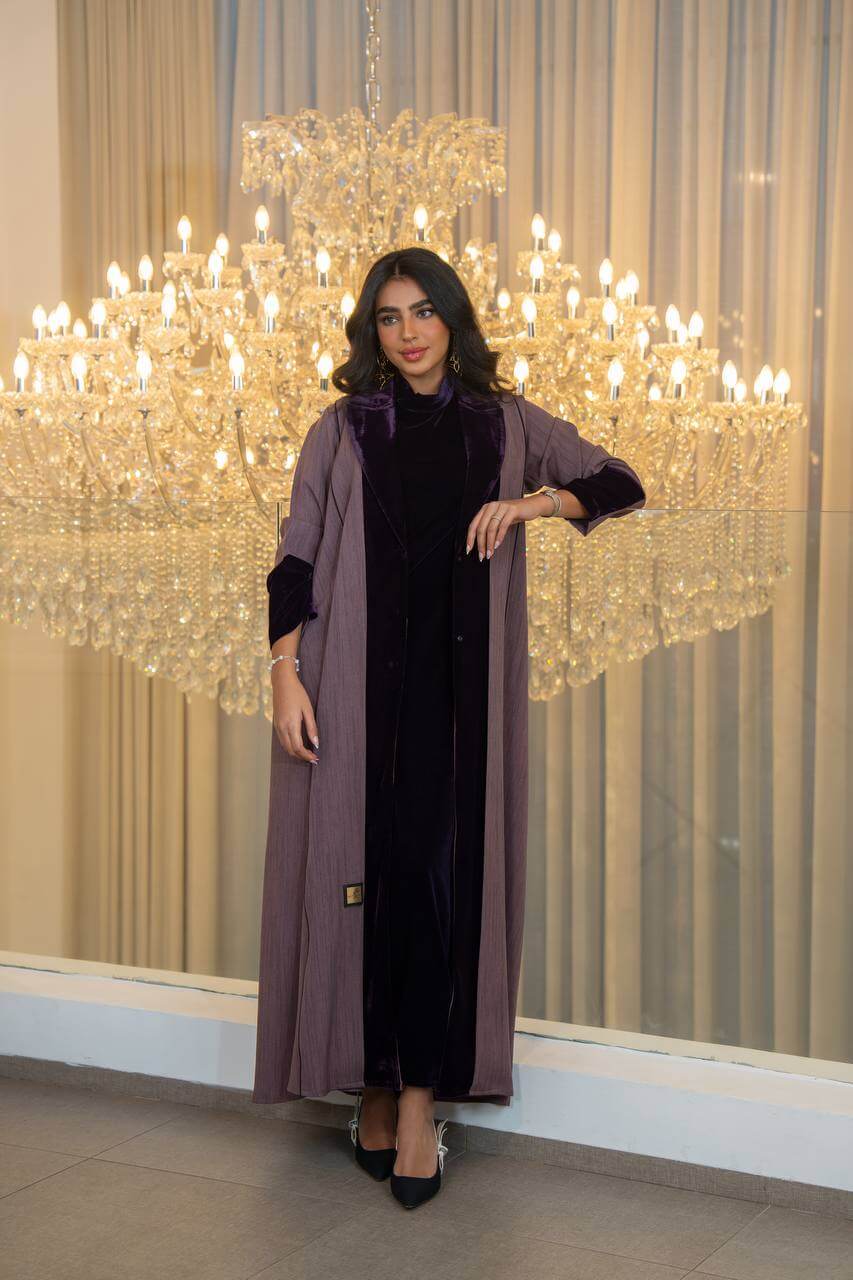 Purple crepe abaya with velvet