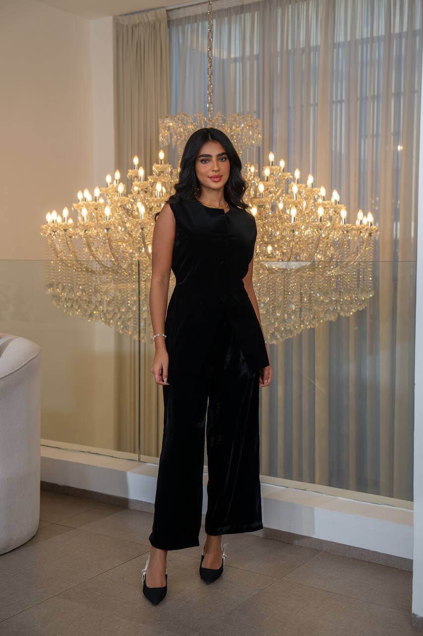 Black velvet vest and pants set