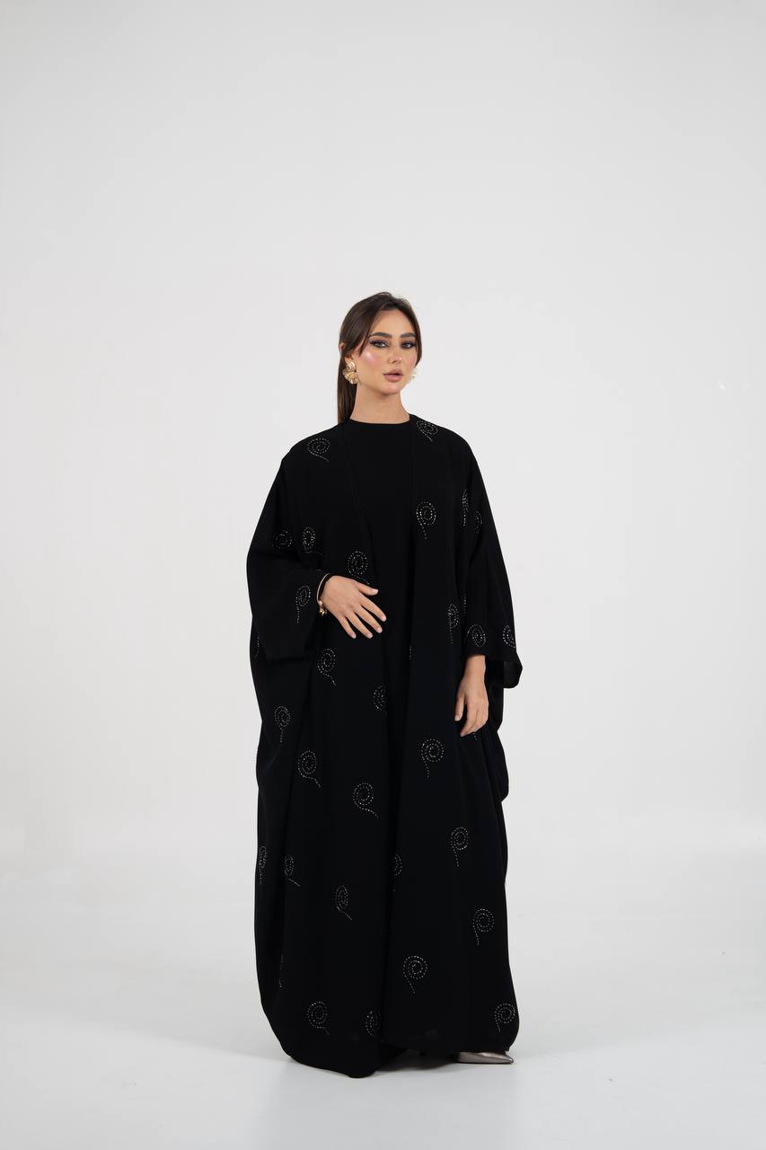 Black crepe abaya with beading and embroidery