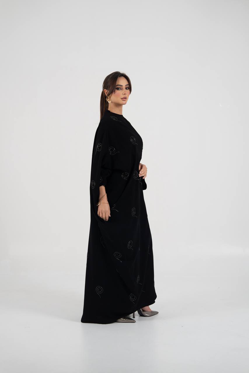 Black crepe abaya with beading and embroidery