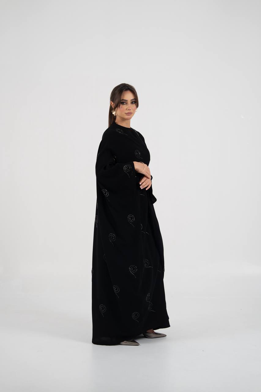 Black crepe abaya with beading and embroidery