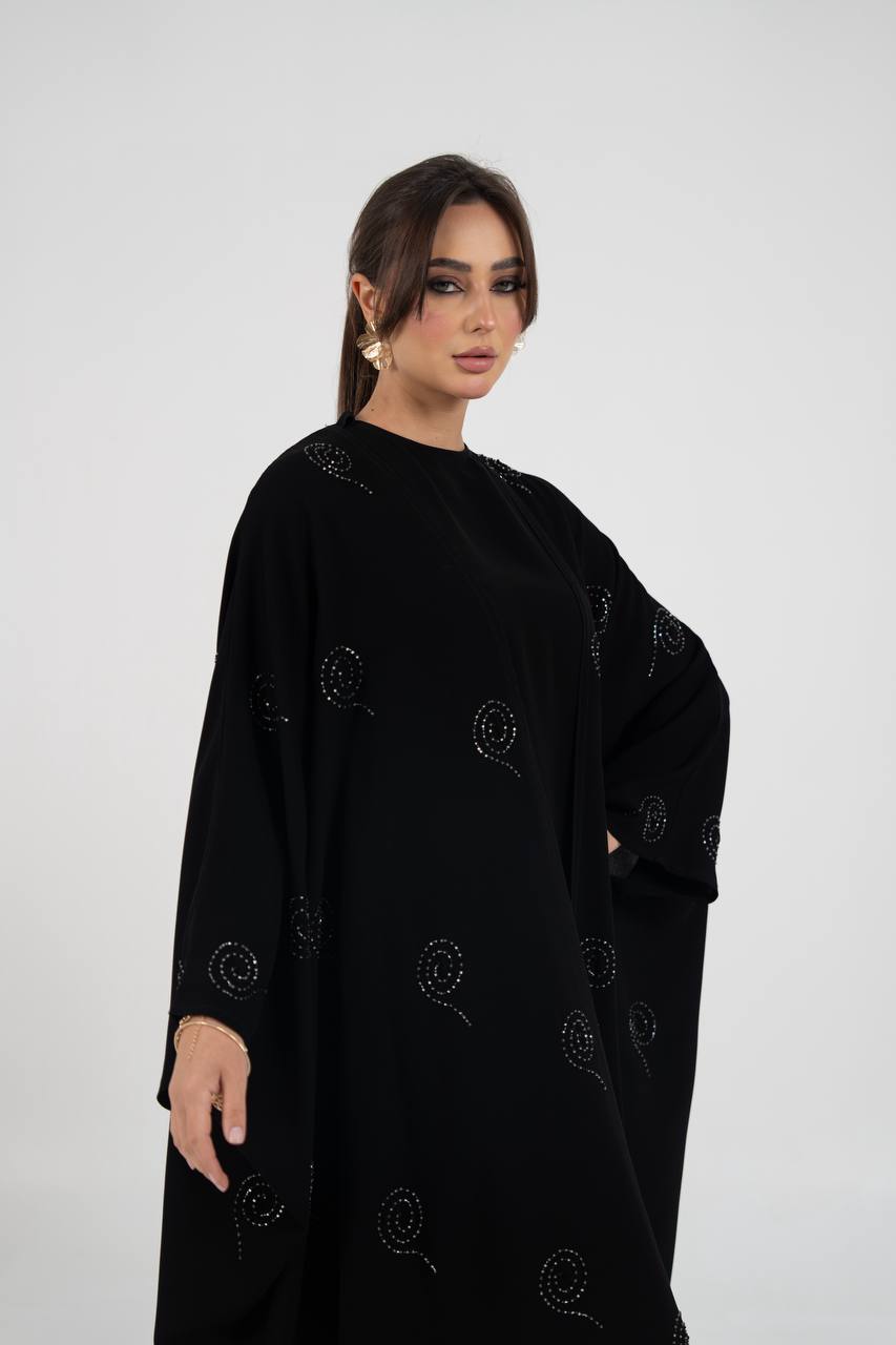 Black crepe abaya with beading and embroidery