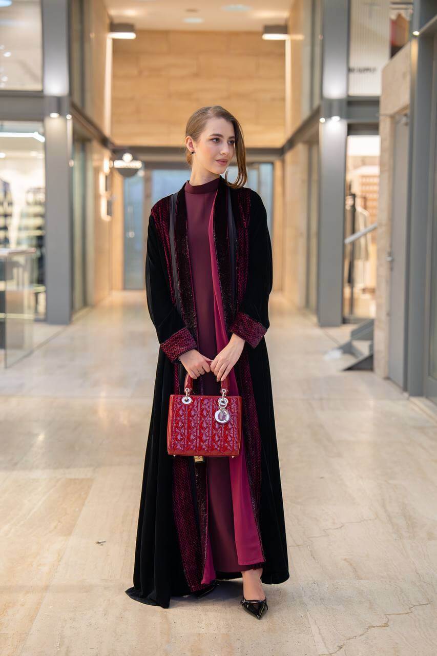 Maroon velvet abaya