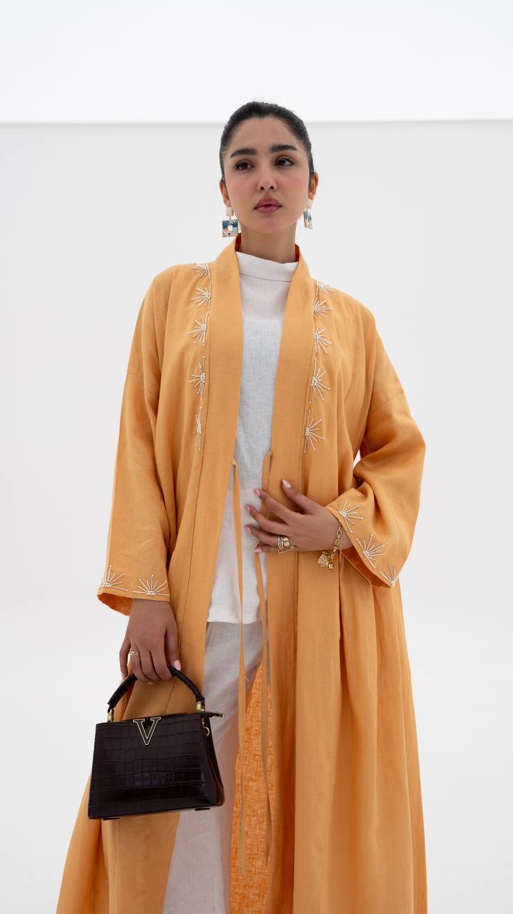 Linen abaya in orange with hand embroidery (1920)