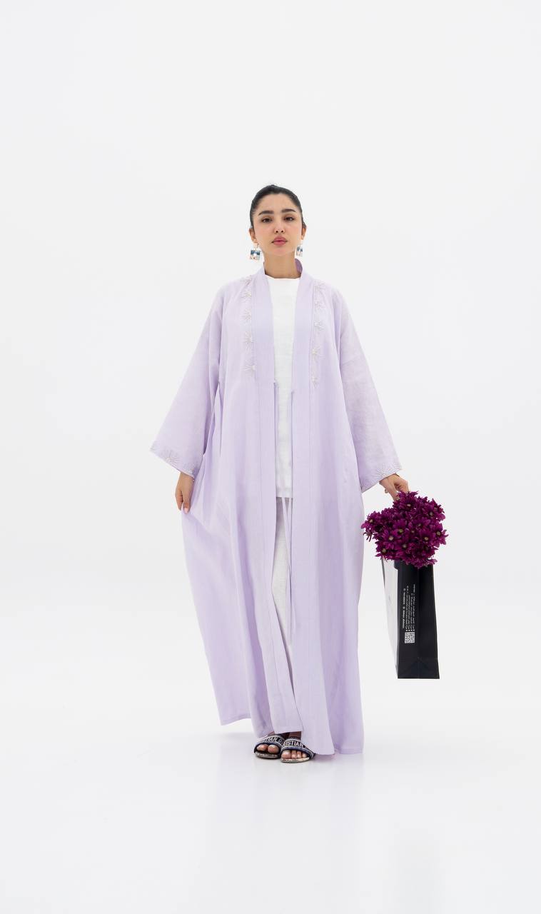 Light purple linen abaya with hand-stitched details (1921)