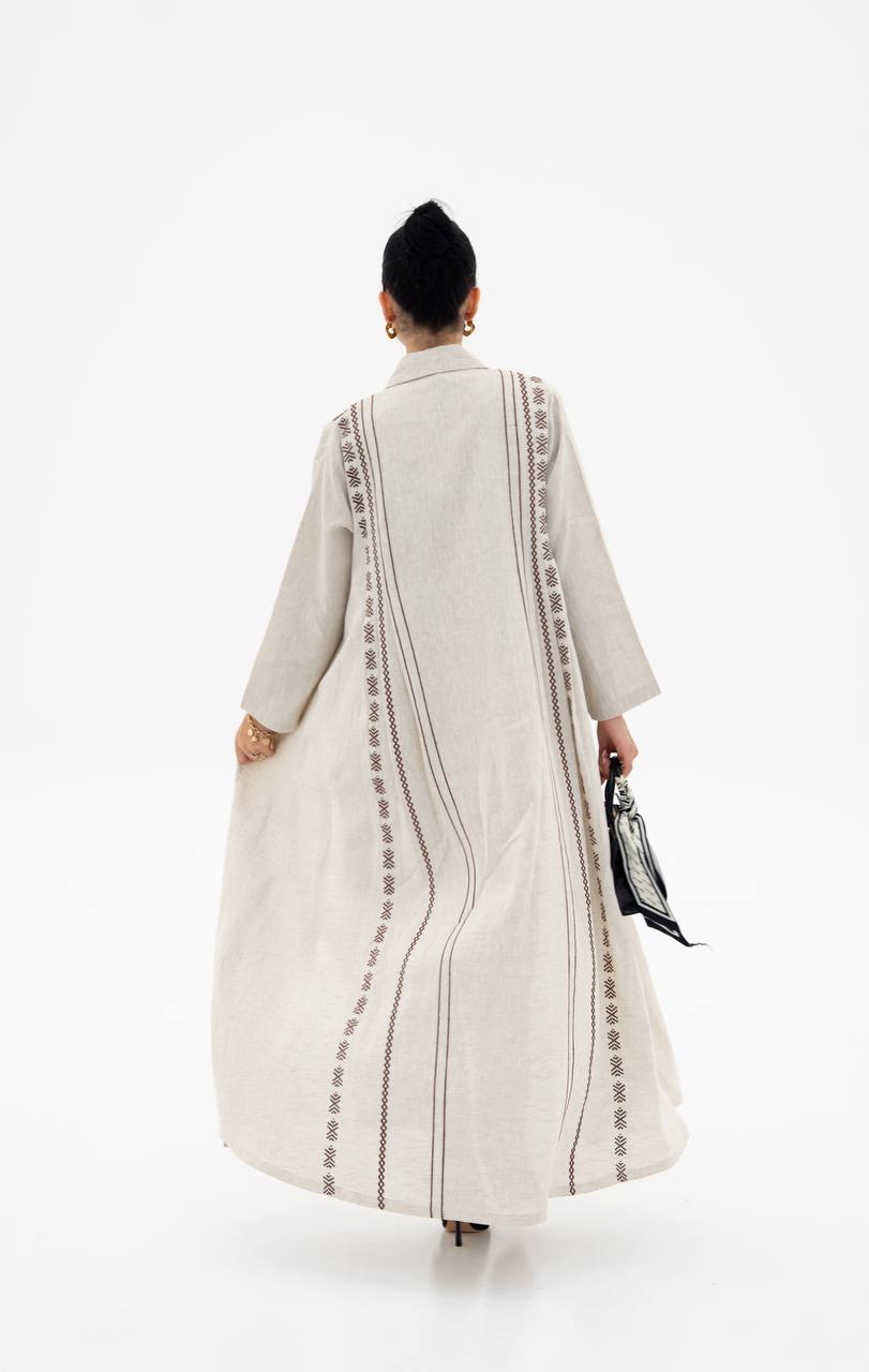 Beige linen abaya with embroidery (1924)