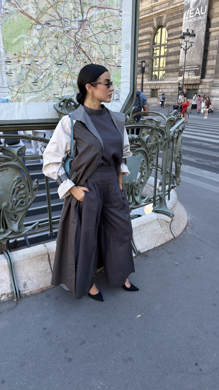 Dark grey trench coat abaya with Inner set-2034