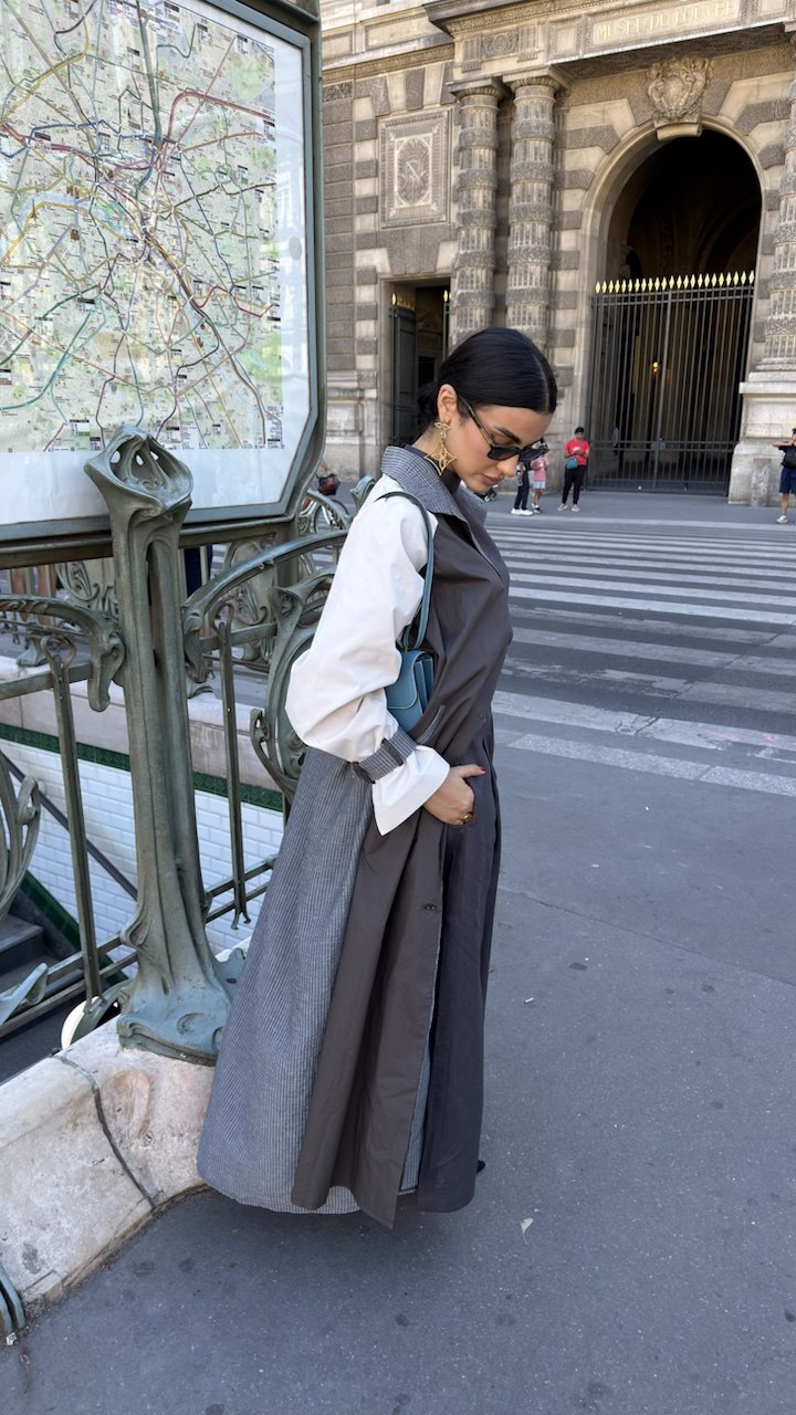 Dark grey trench coat abaya with Inner set-2034