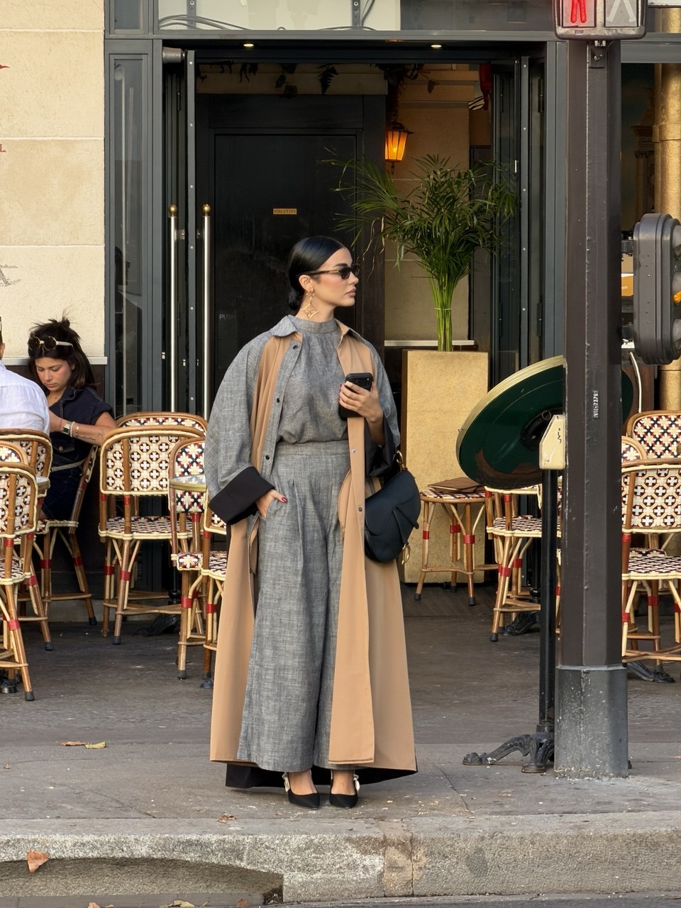 Trench coat abaya in black, beige, and grey with inner set -2036