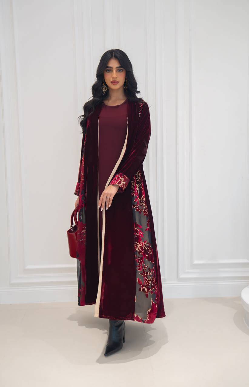 Burgundy velvet abaya