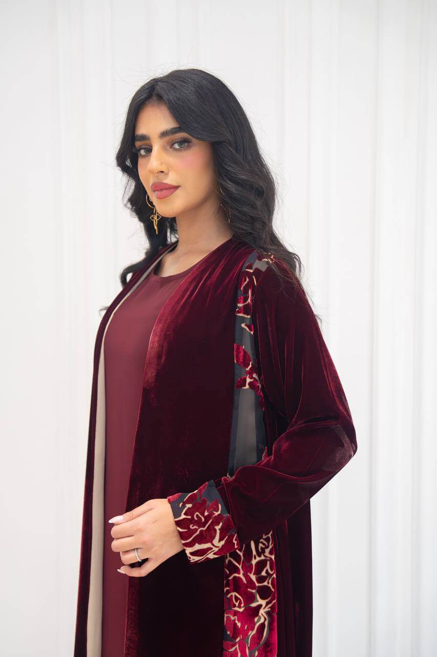 Burgundy velvet abaya