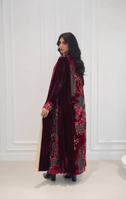 Burgundy velvet abaya
