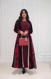 Burgundy velvet abaya