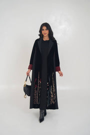 Black velvet blazer abaya with embroider