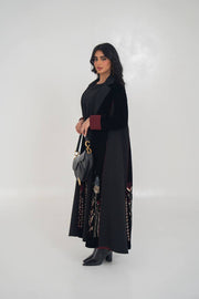 Black velvet blazer abaya with embroider