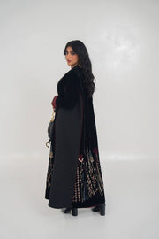 Black velvet blazer abaya with embroider