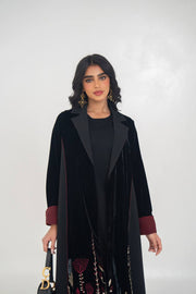 Black velvet blazer abaya with embroider