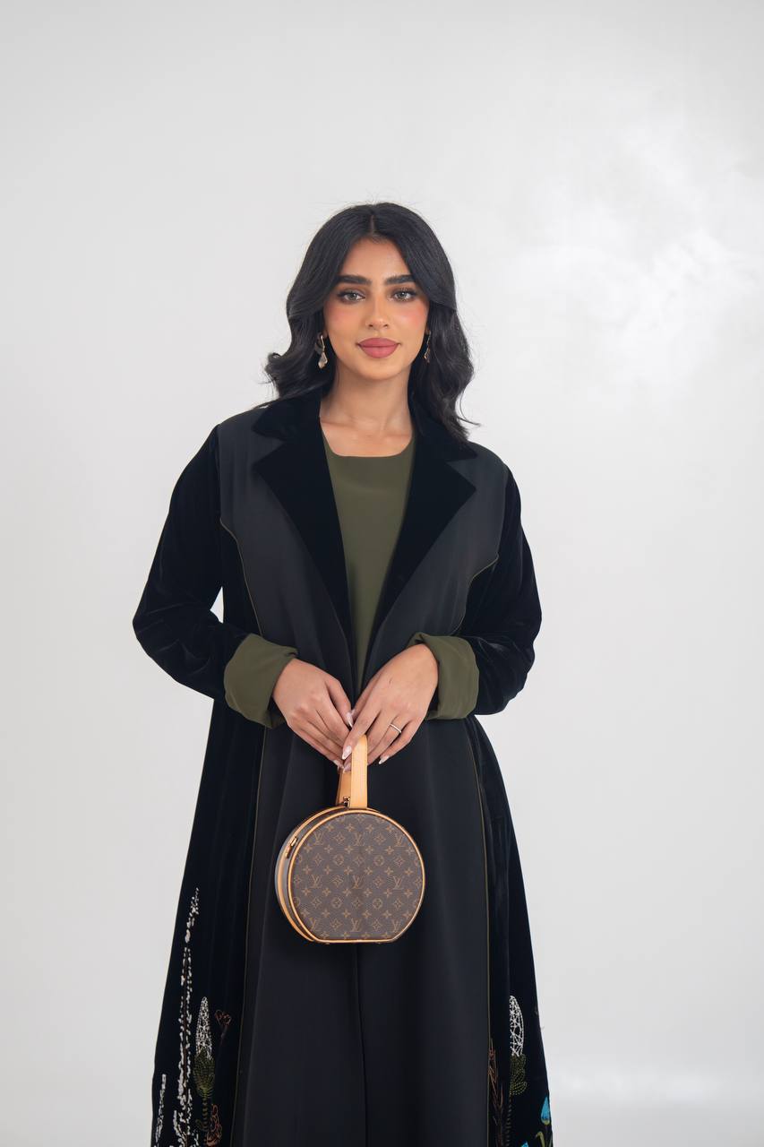 Velvet blazer abaya with crepe and embroider