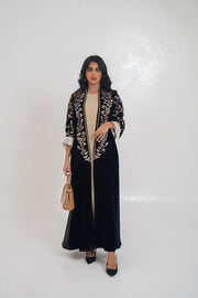 Black velvet abaya with embroider