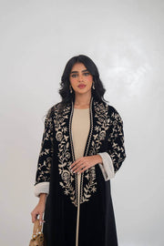 Black velvet abaya with embroider
