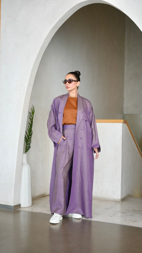 Purple Linen Trench Abaya-free size