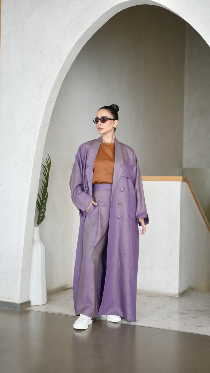 Purple Linen Trench Abaya-free size