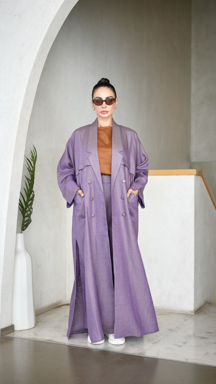 Purple Linen Trench Abaya-free size