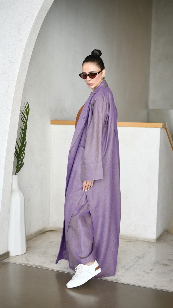 Purple Linen Trench Abaya-free size