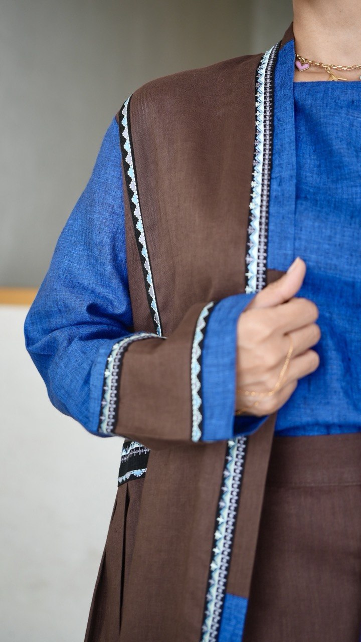 Brown and Blue linen Abaya