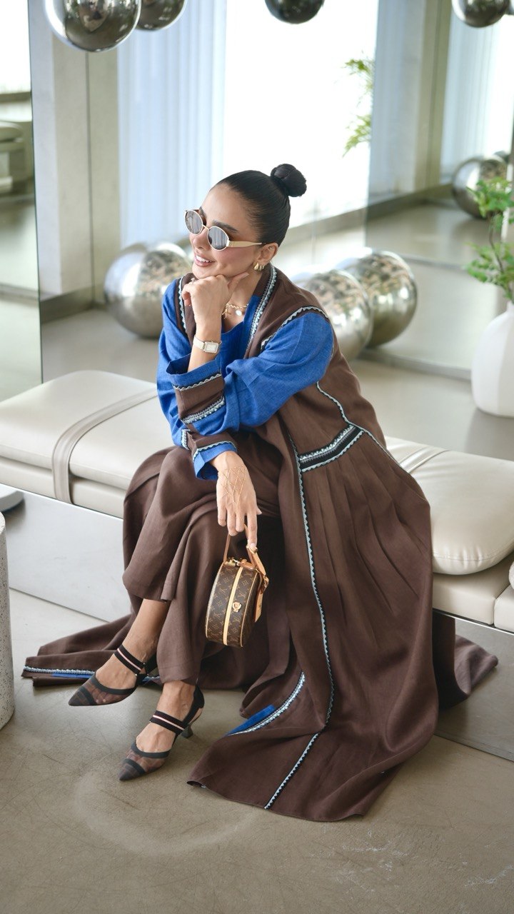Brown and Blue linen Abaya