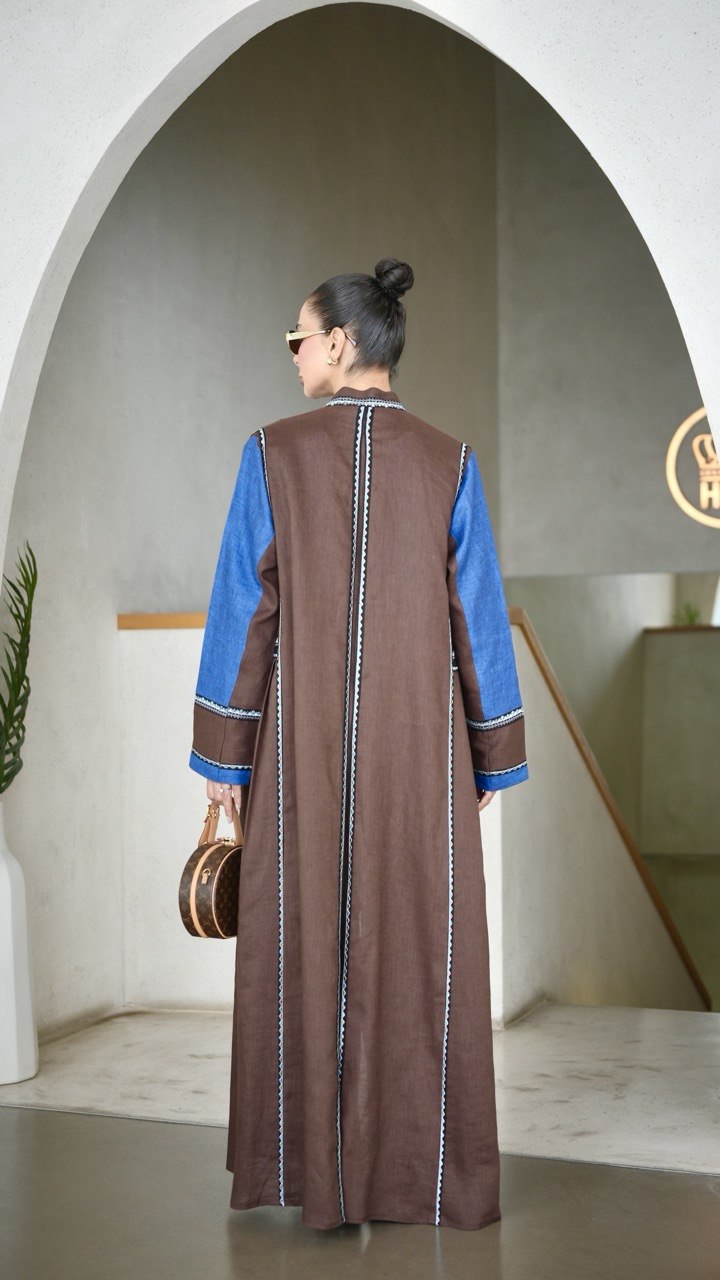 Brown and Blue linen Abaya
