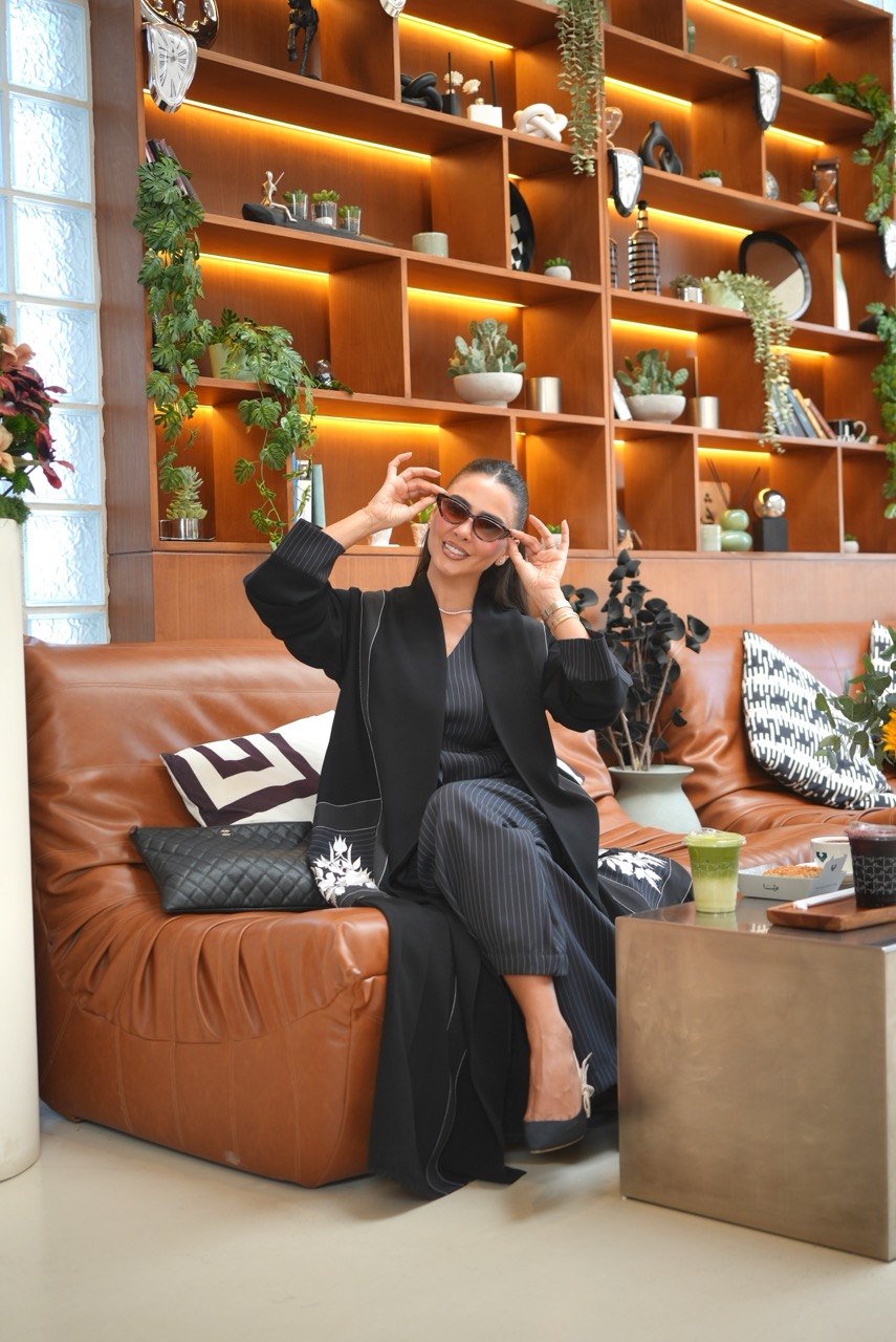 Black Crepe Abaya with Off-White Embroidery