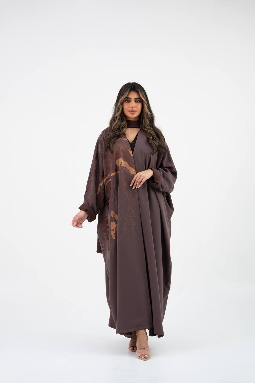 Crepe bisht abaya in coffee color with embroider