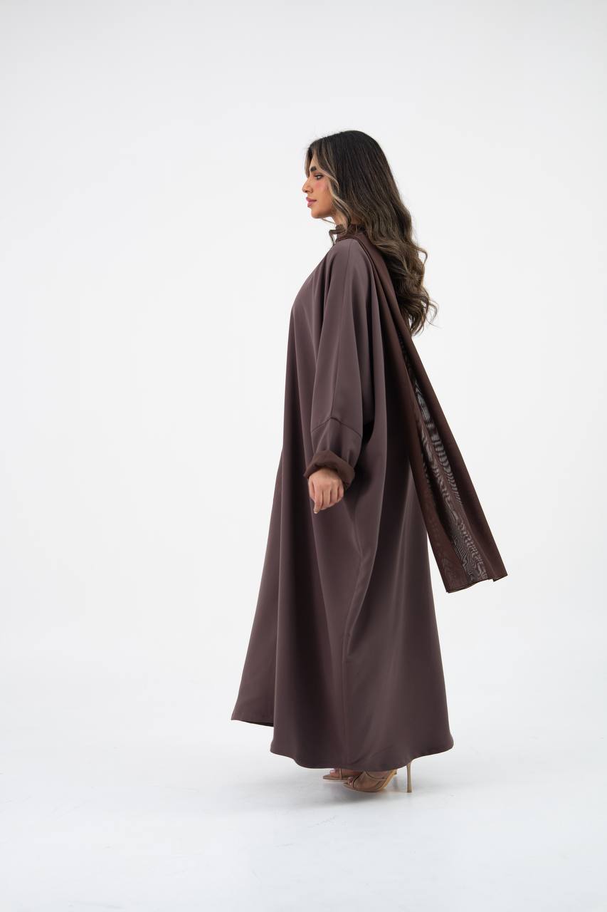 Crepe bisht abaya in coffee color with embroider